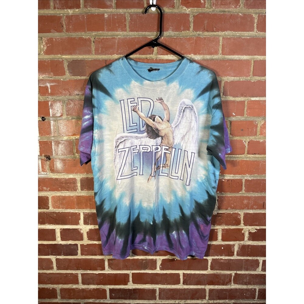 Vintage 90s Y2k Liquid Blue Led Zeppelin Swan Song Shirt Tie-Dye Adult Large